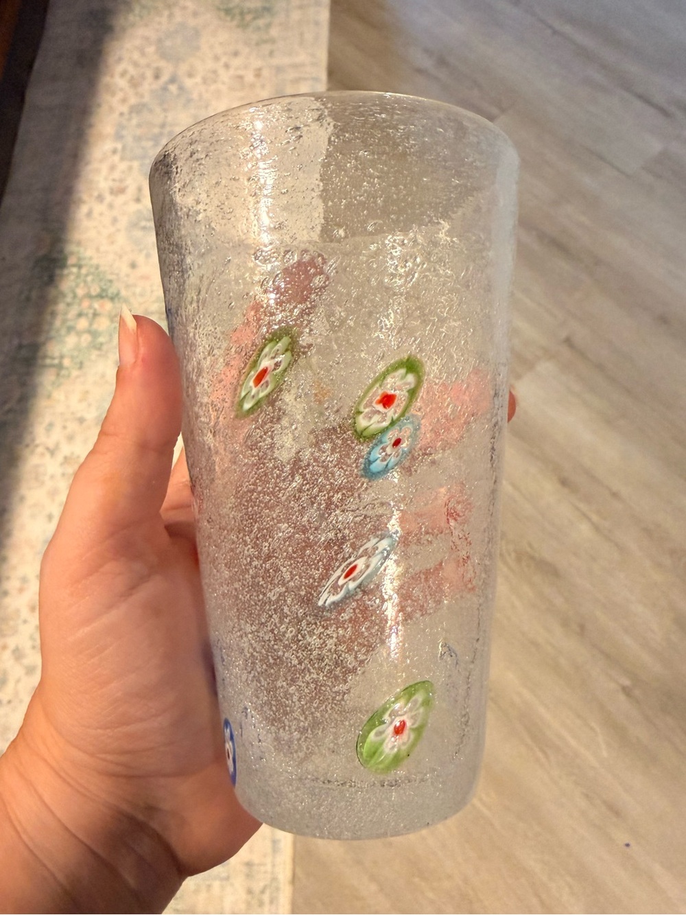 Crate & Barrel Zazz Millefiori Bubble Glass Tumbler